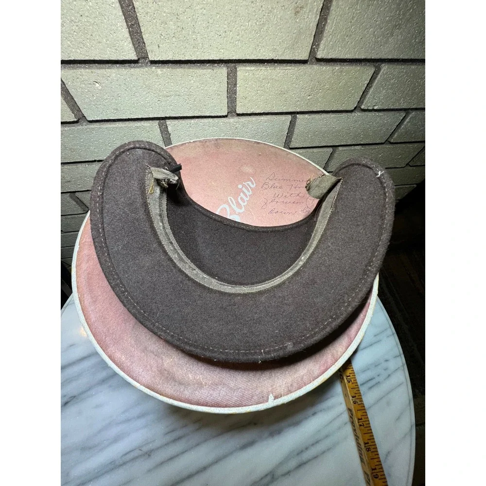 Vintage Maxim Aqua Floral Pillbox Hat and Brown Felt Cloche with Ken Blair Box